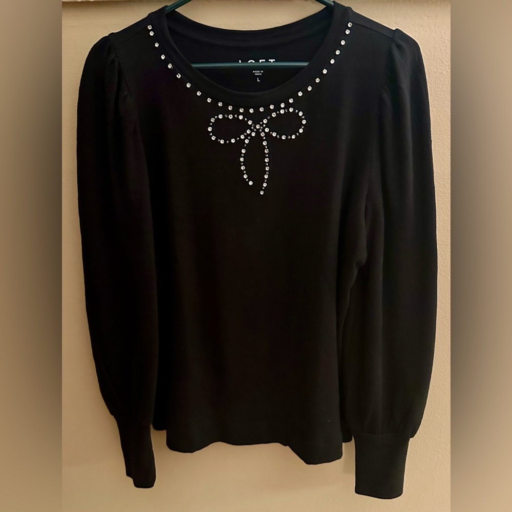 LOFT “Blinged out” Bow Sweater